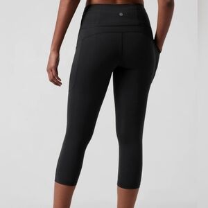 Lululemon Athletica Black Capri Leggings With Zipper Pocket & Mesh Down The Legs